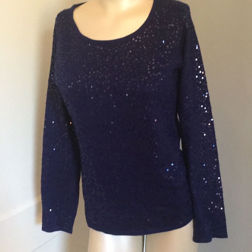 BLACK by‎ Saks Fifth Ave navy sequined sweater NWT